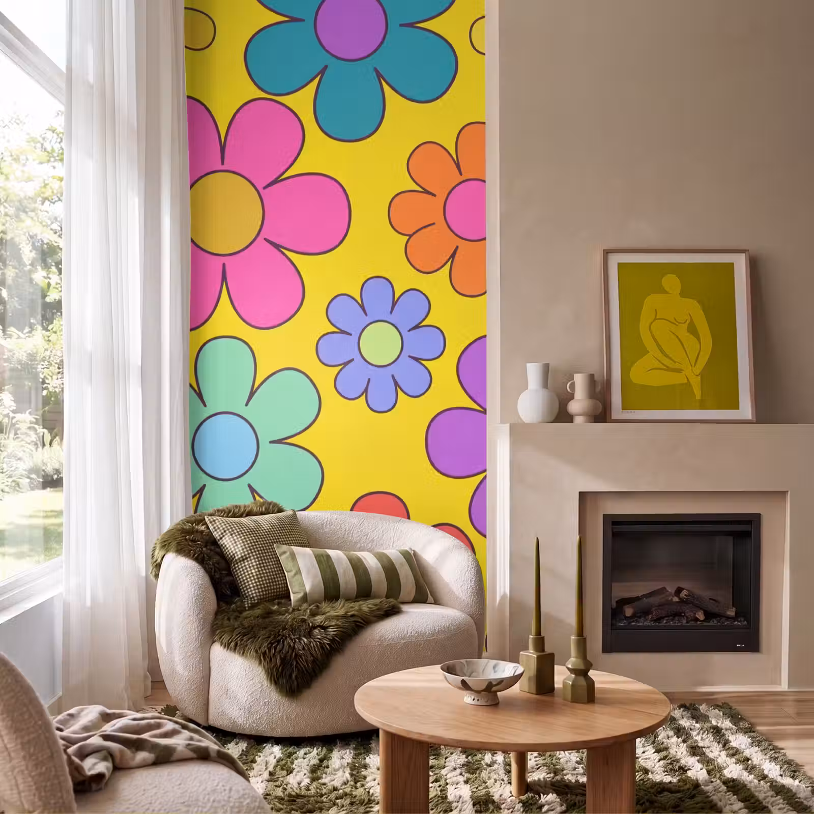 Behang - Bloemen - Illustratie - Kleurrijk — 1