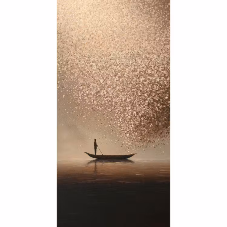 Behang - Bootje - Blaadjes - Goud - Water — 2