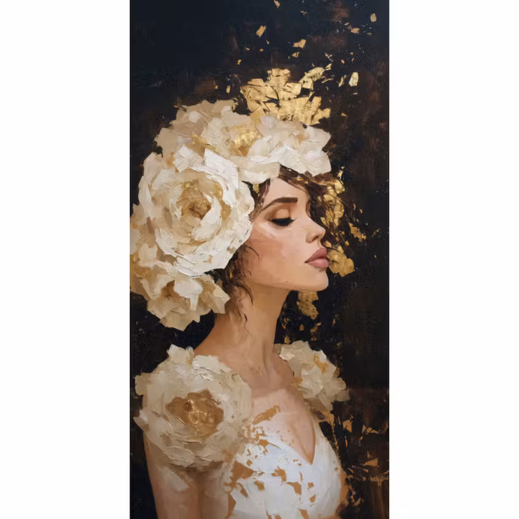 Behang - Abstract - Vrouw - Bloemen - Wit — 2