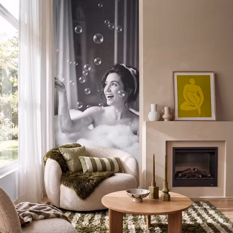 Behang - Bad - Bubbels - Zwart - Wit — 1