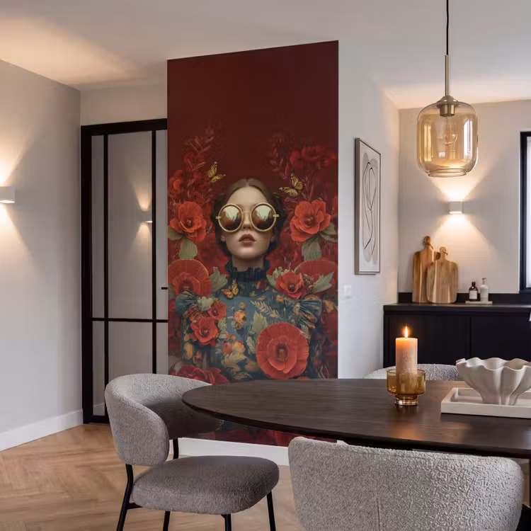 Behang - Bloemen - Dieprood - Zonnebril - Vrouw — 5
