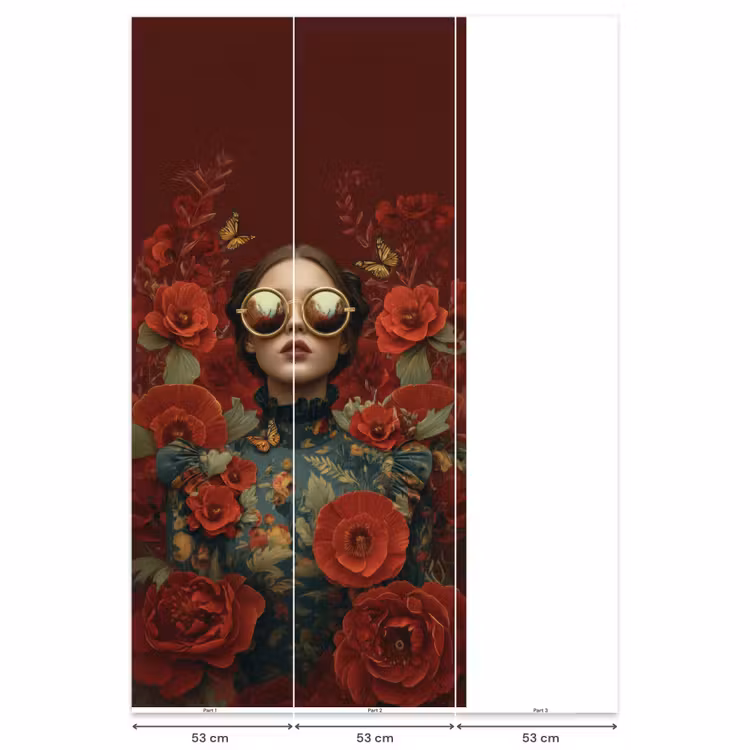 Behang - Bloemen - Dieprood - Zonnebril - Vrouw — 6