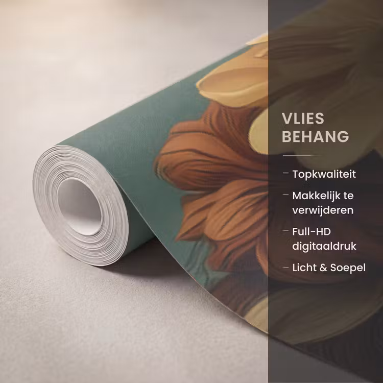 Behang - Bloemenkrans - Vrouwengezicht - Zonnebril - Oranje — 3
