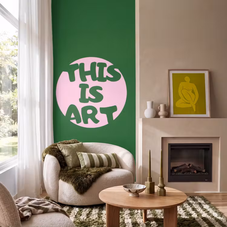 Behang - Cirkel - Roze - Tekst - Art — 1