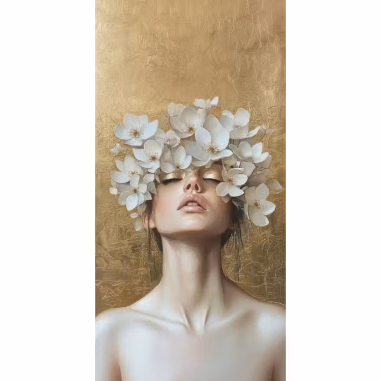 Behang - Gezicht - Bloemen - Goud - Abstract — 2