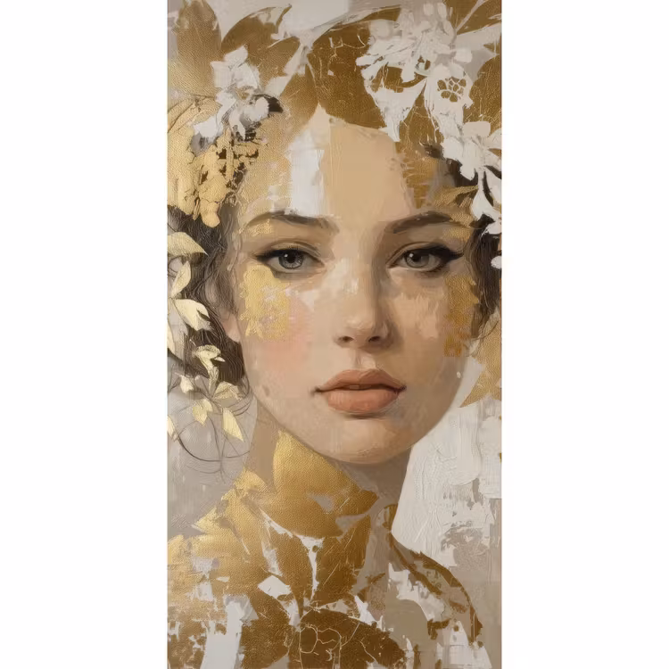Behang - Gezicht - Vrouw - Bladeren - Goud — 2