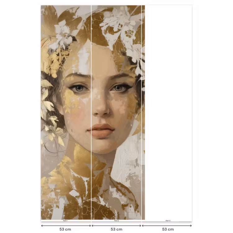 Behang - Gezicht - Vrouw - Bladeren - Goud — 6