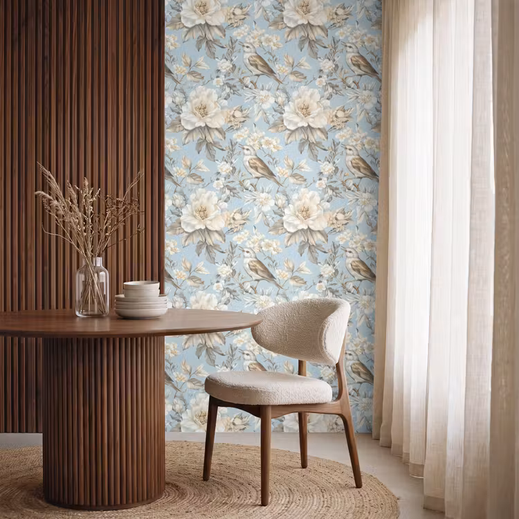 Behang - Botanisch - Zangvogel - Blauw — 4