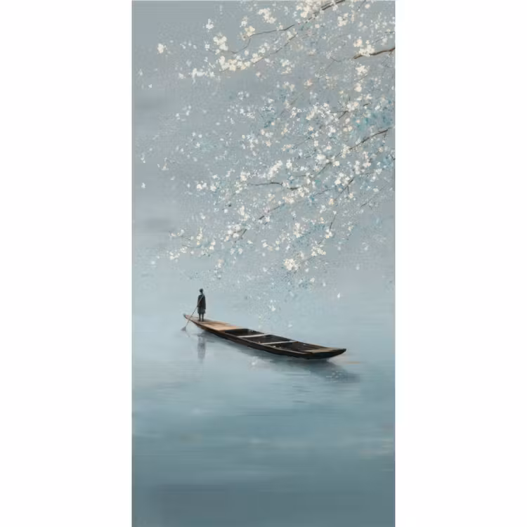 Behang - Bloesems - Minimalistisch - Wateroppervlak - Boot — 2