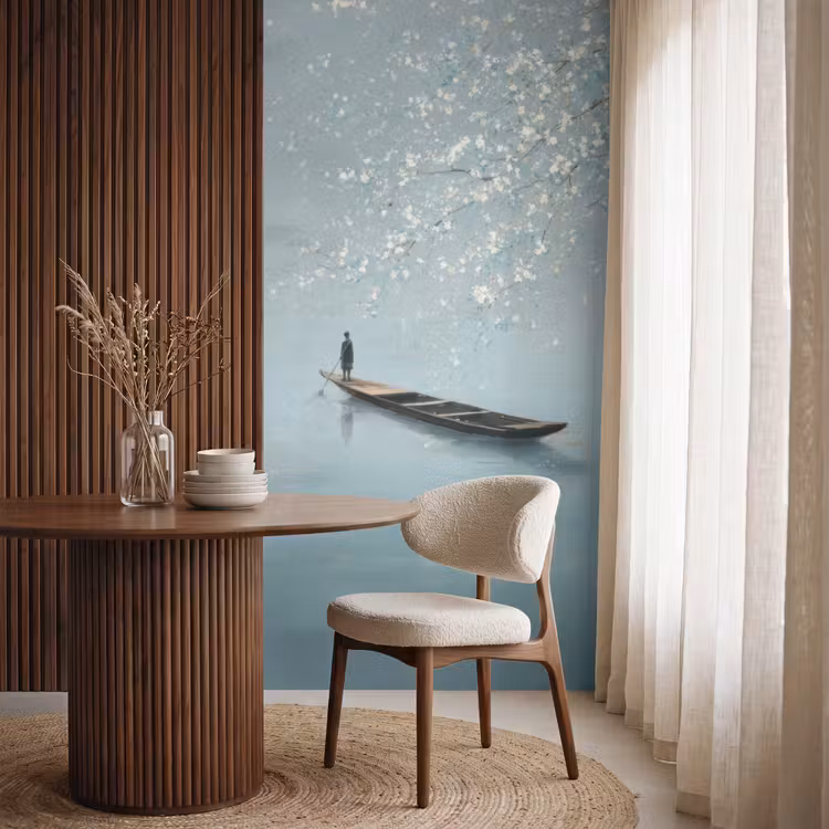 Behang - Bloesems - Minimalistisch - Wateroppervlak - Boot — 4