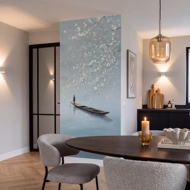 Behang - Bloesems - Minimalistisch - Wateroppervlak - Boot — 5