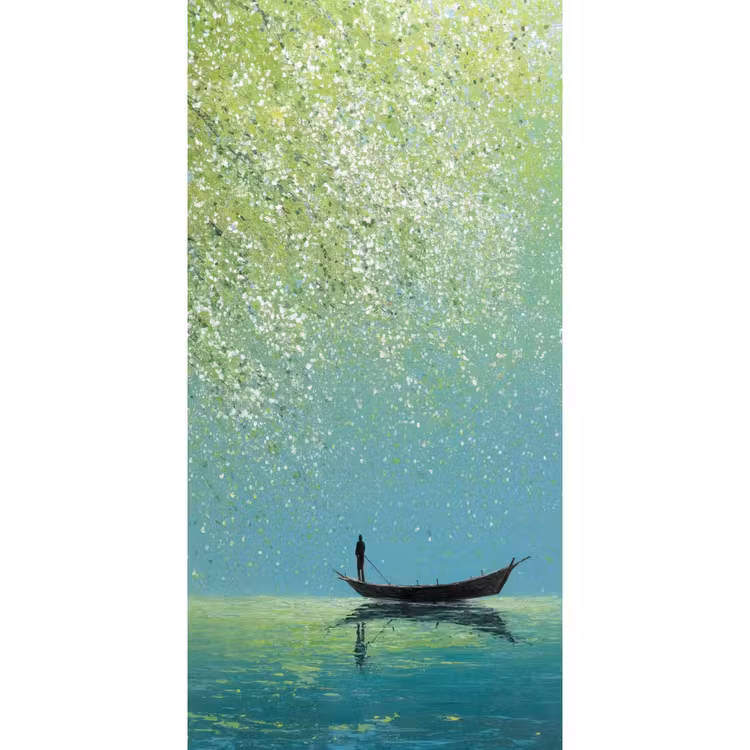 Behang - Bootje - Water - Bladeren - Bloesems — 2