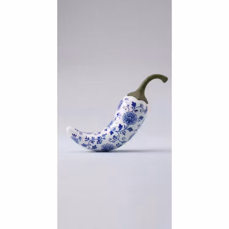 Behang - Chilipeper - Keramiek - Blauw — 2