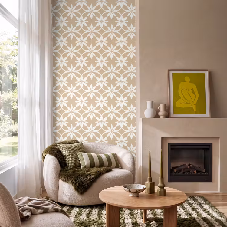 Behang - Bloemen - Patroon - Beige — 1