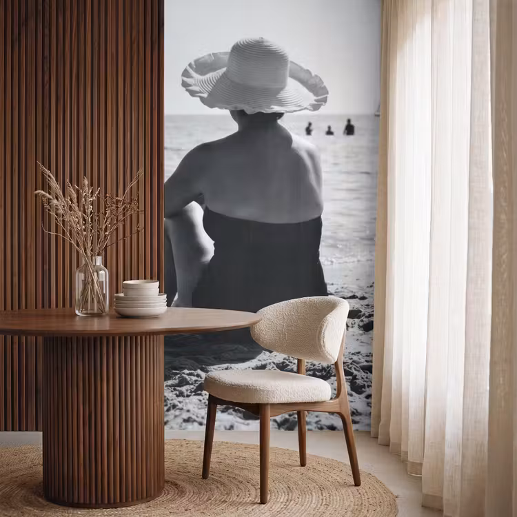 Behang - Frauen - Sonnenhut - Strand - Schwarz - Weiß — 4