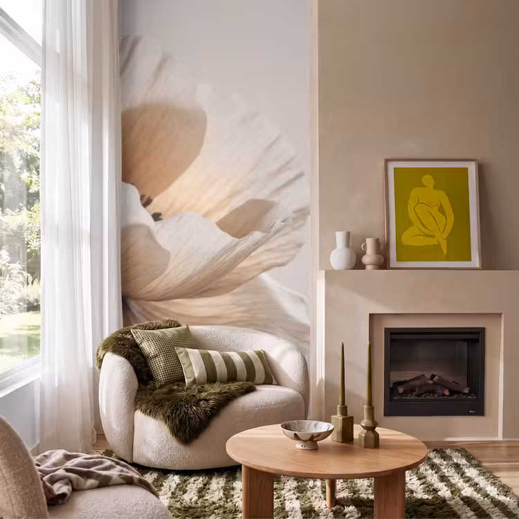 Behang - Bloem - Beige - Crème — 1