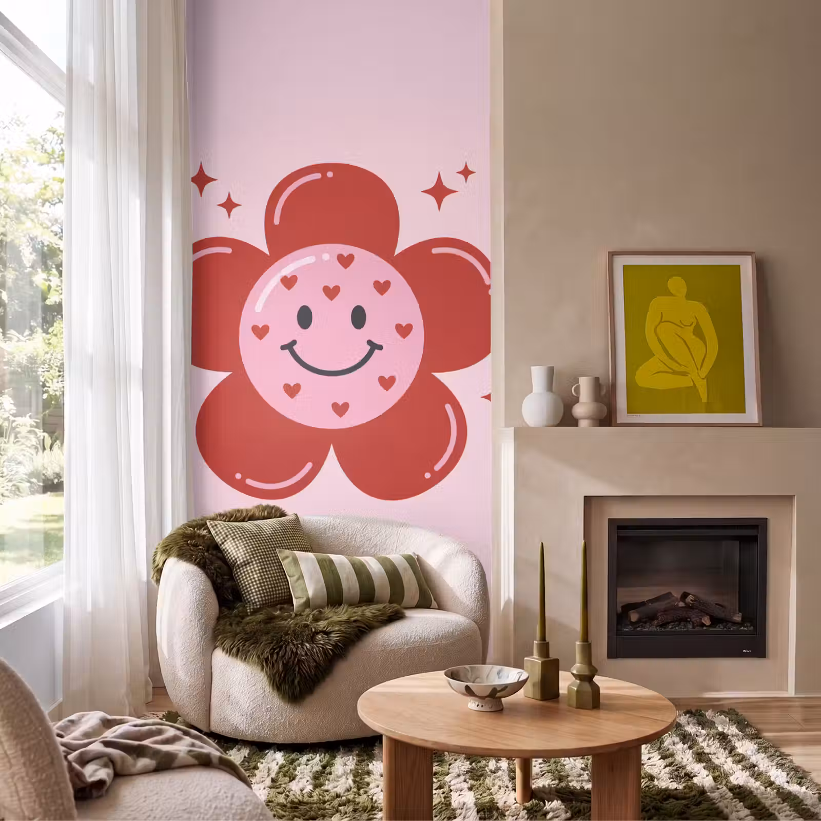 Behang - Bloem - Roze - Hartjes — 1