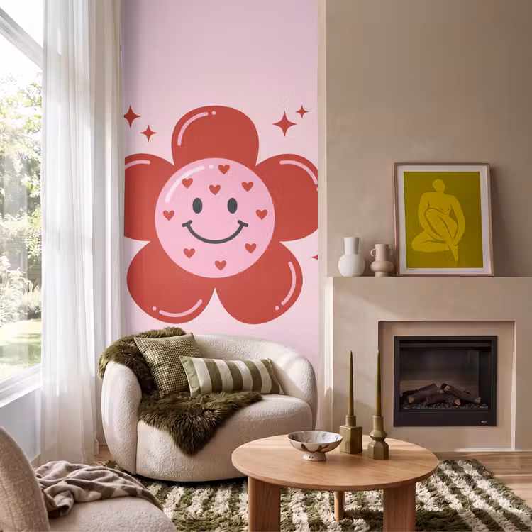 Behang - Bloem - Roze - Hartjes — 1