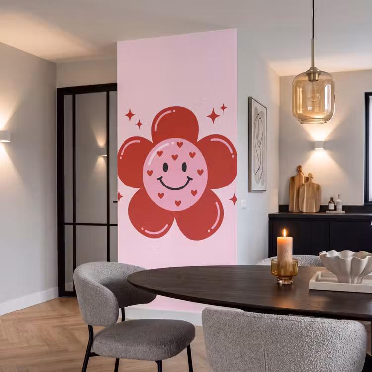 Behang - Bloem - Roze - Hartjes — 5