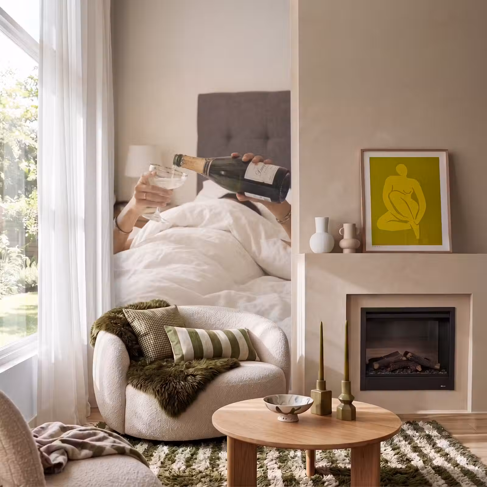 Behang - Champagne - Bed - Bubbels — 1