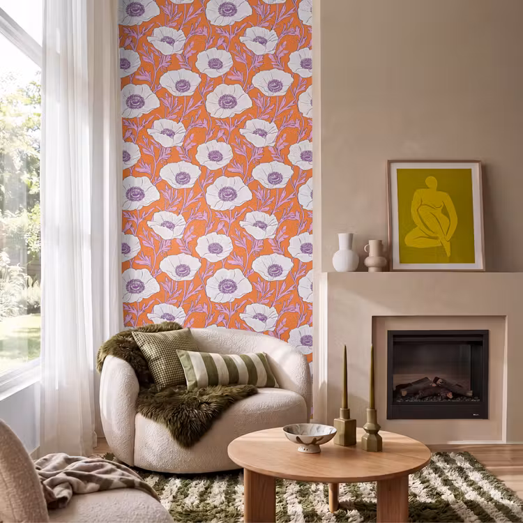 Behang - Bloemen - Grafisch - Oranje — 1