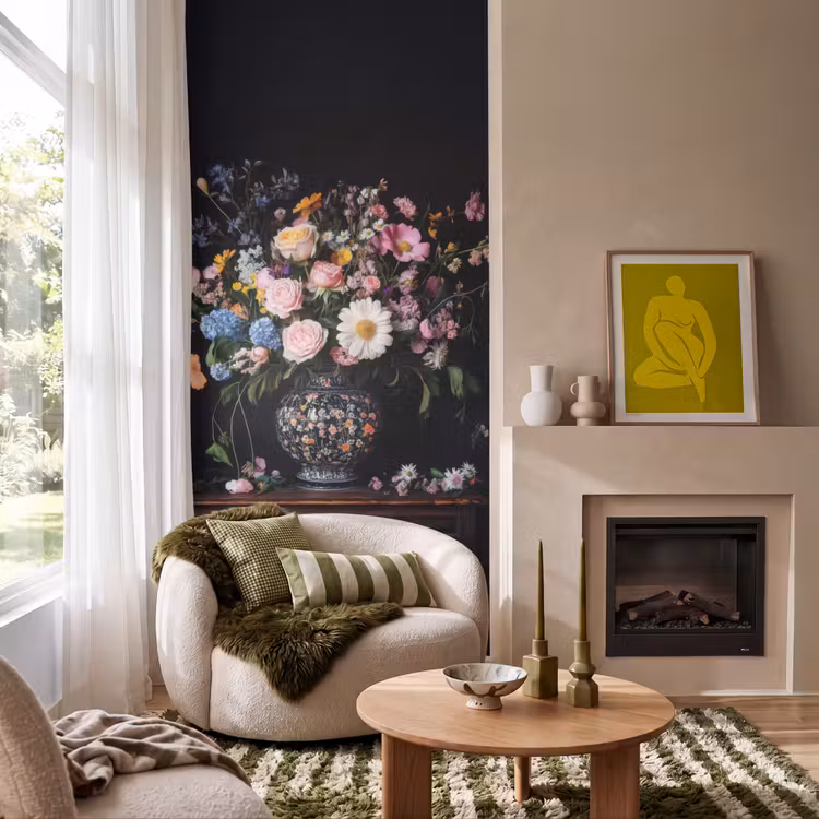Behang - Bloemenvaas - Hout - Bloemen - Boeket — 1