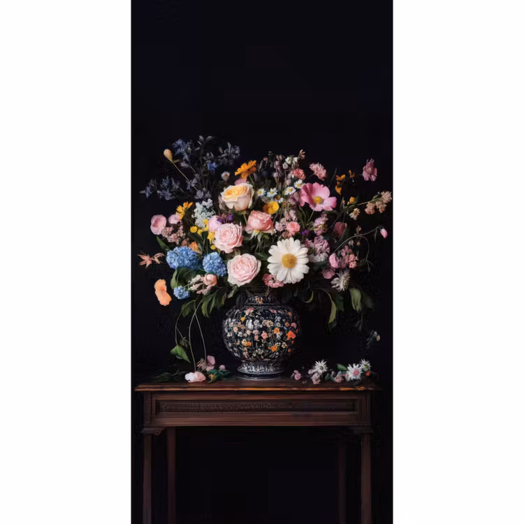 Behang - Bloemenvaas - Hout - Bloemen - Boeket — 2
