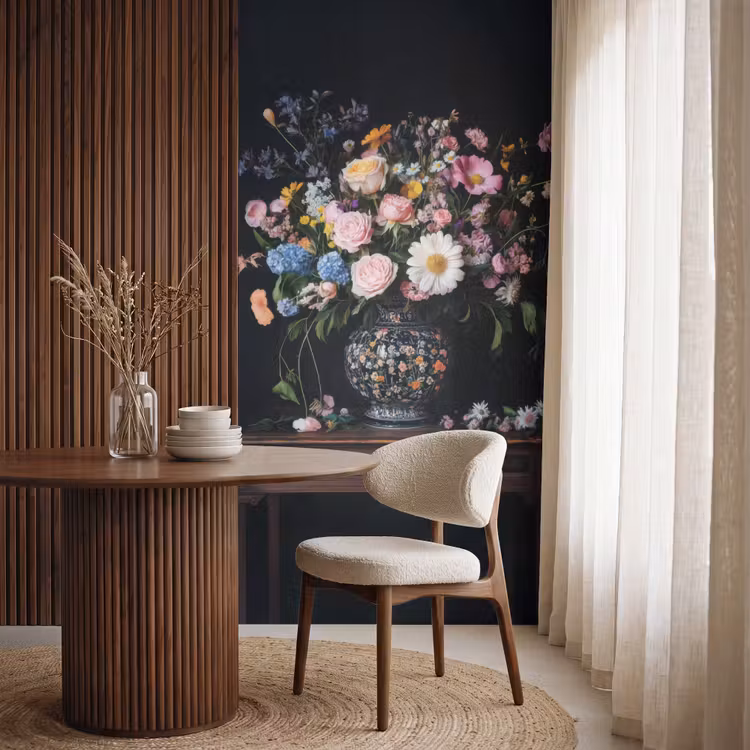 Behang - Bloemenvaas - Hout - Bloemen - Boeket — 4
