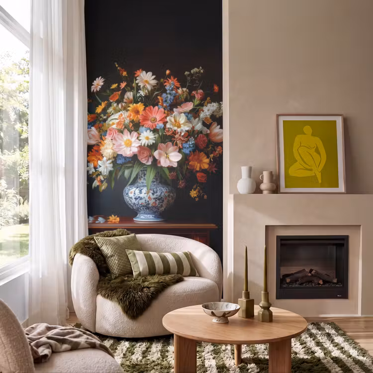 Behang - Boeket - Roze - Bloemen - Vaas — 1