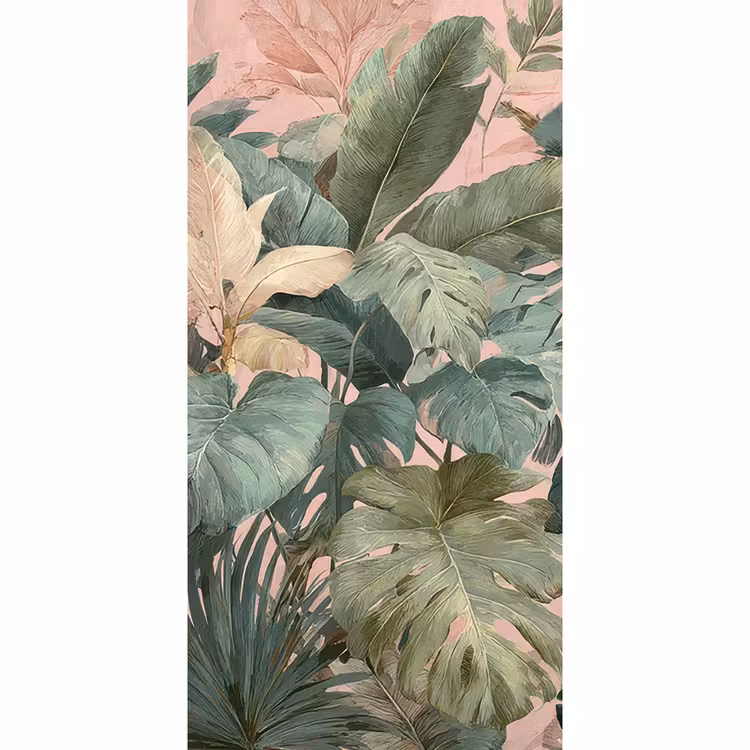 Behang - Compositie van bladeren - Groen - Roze — 2