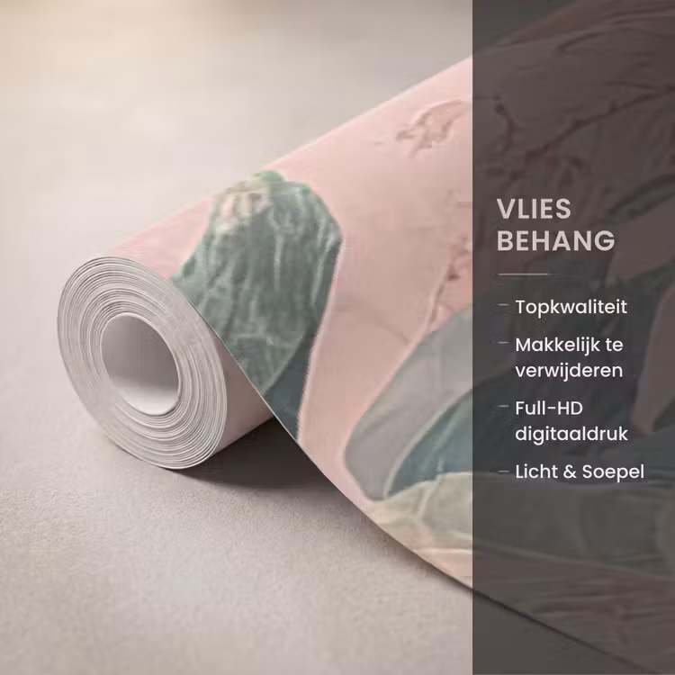 Behang - Compositie van bladeren - Groen - Roze — 3