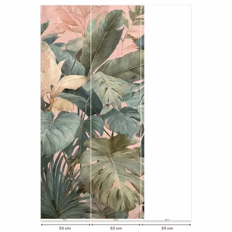 Behang - Compositie van bladeren - Groen - Roze — 6