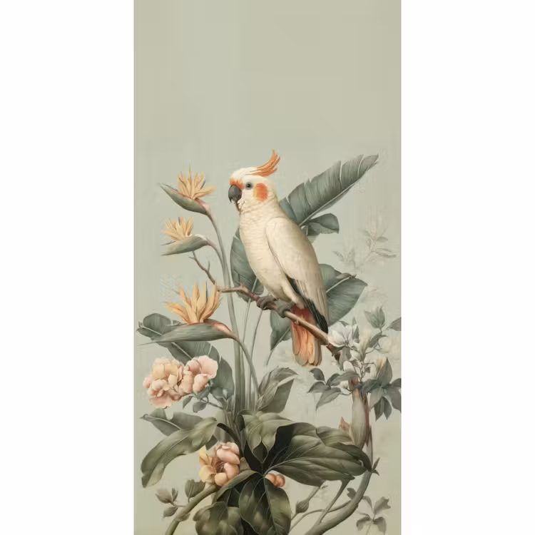 Behang - Gele kuifkaketoe - paradijsvogelbloemen - Groen — 2
