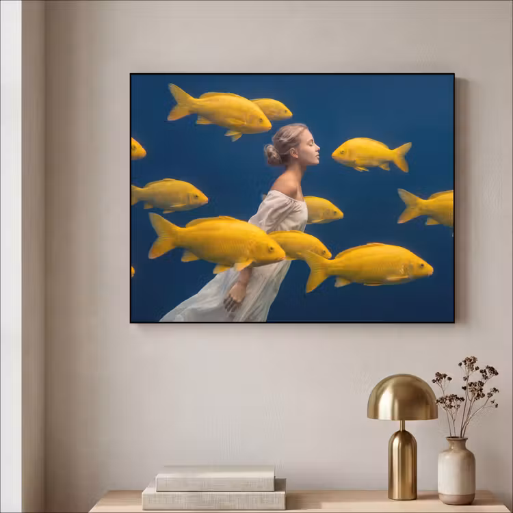 Art Frame - Vrouw - Vis - Water - Natuur - Geel — 3