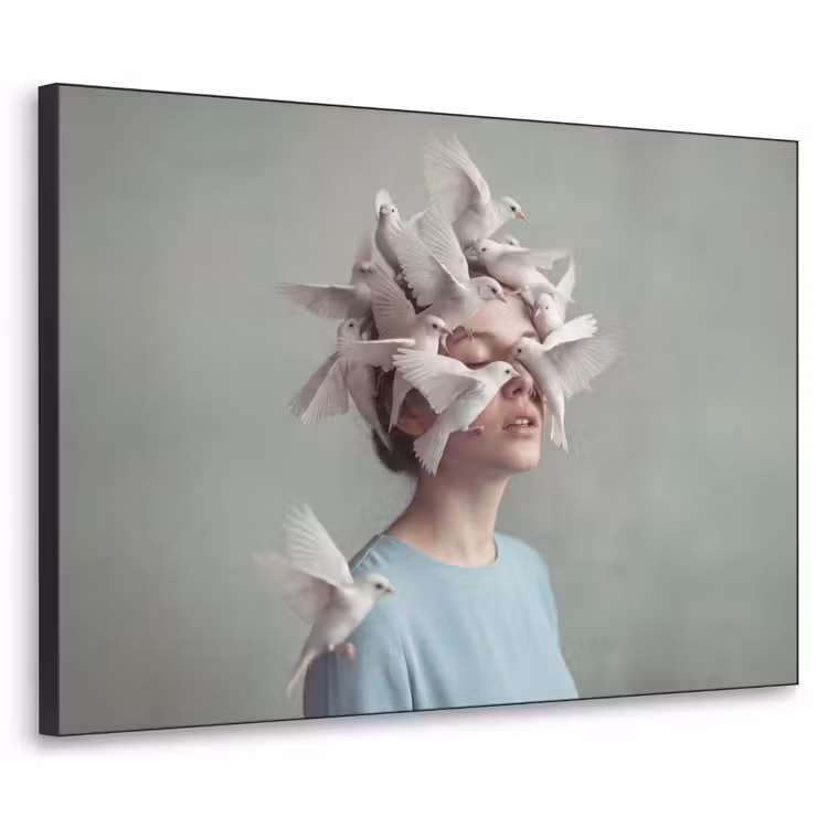 Art Frame - Vrouw - Vogels - Abstract - Modern - Wit — 1