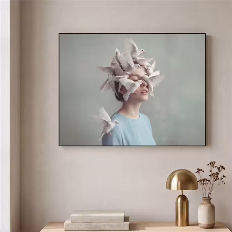 Art Frame - Vrouw - Vogels - Abstract - Modern - Wit — 3