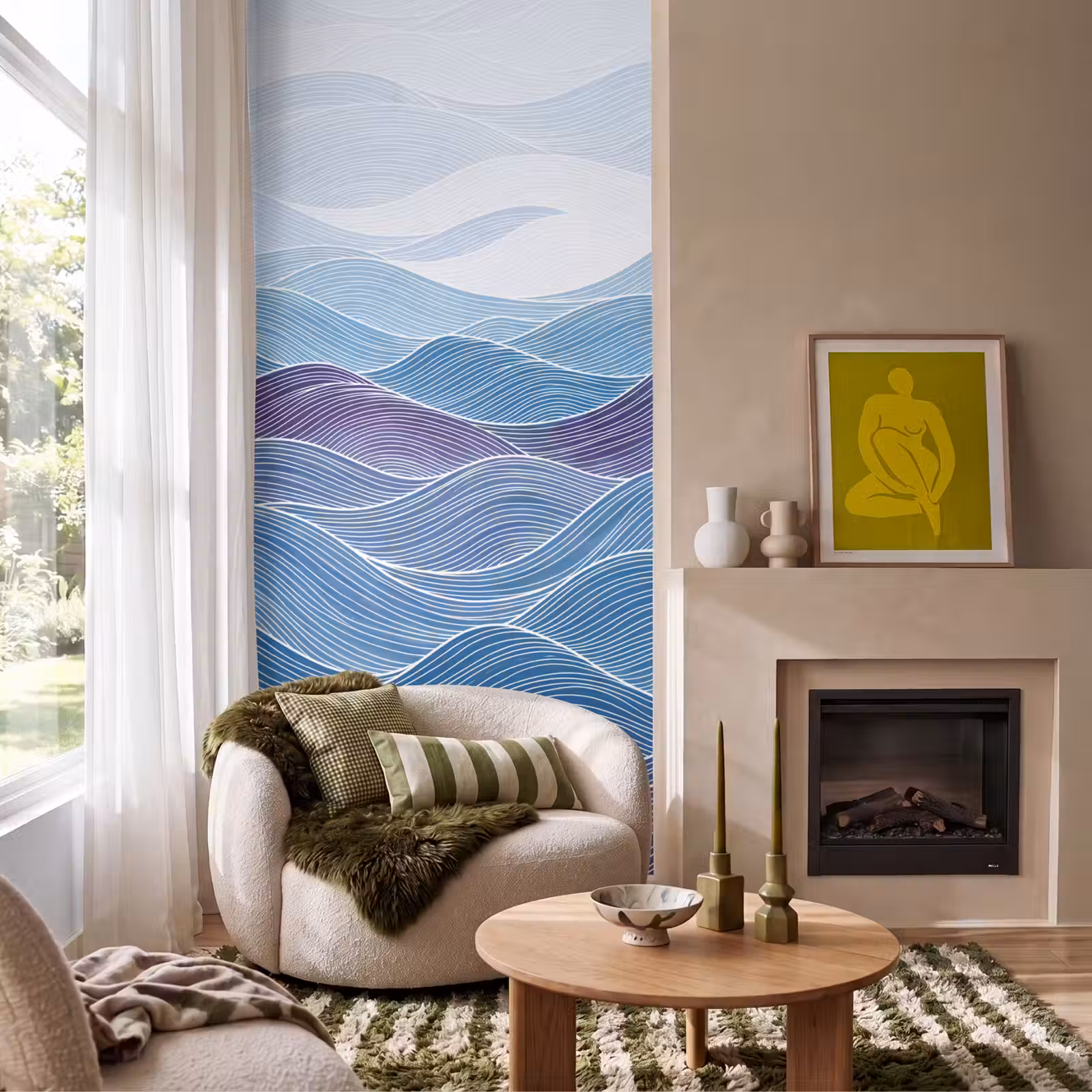 Behang - Abstract - Golven - Patroon - Blauw - Modern — 1