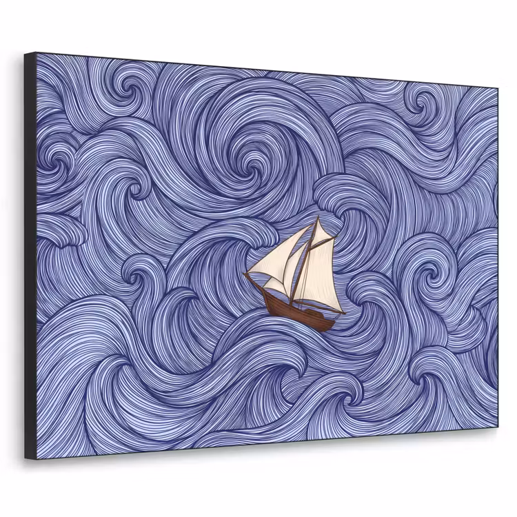 Art Frame - Schip - Golven - Zee - Illustratie - Blauw — 1