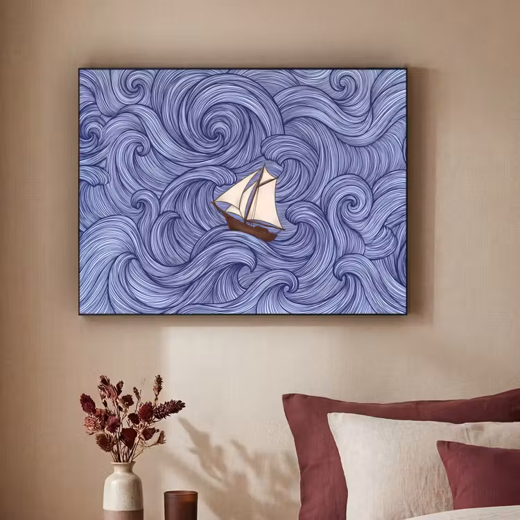 Art Frame - Schip - Golven - Zee - Illustratie - Blauw — 2