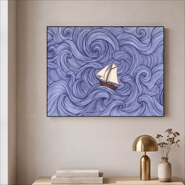 Art Frame - Schip - Golven - Zee - Illustratie - Blauw — 3