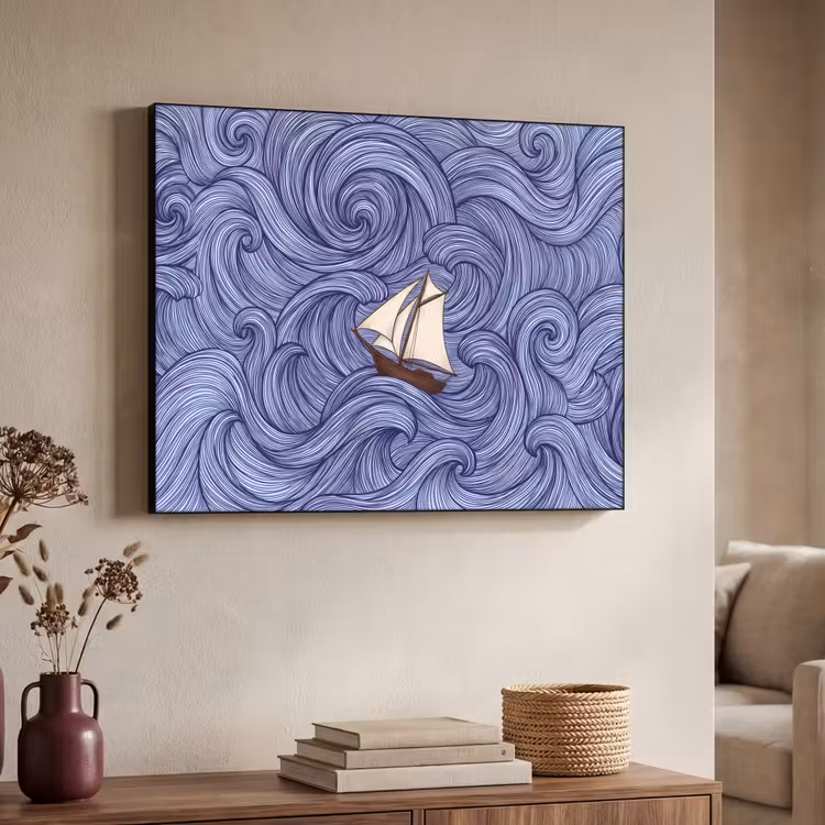 Art Frame - Schip - Golven - Zee - Illustratie - Blauw — 4