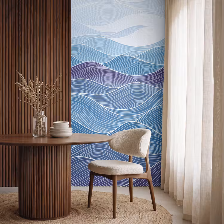 Behang - Abstract - Golven - Patroon - Blauw - Modern — 4