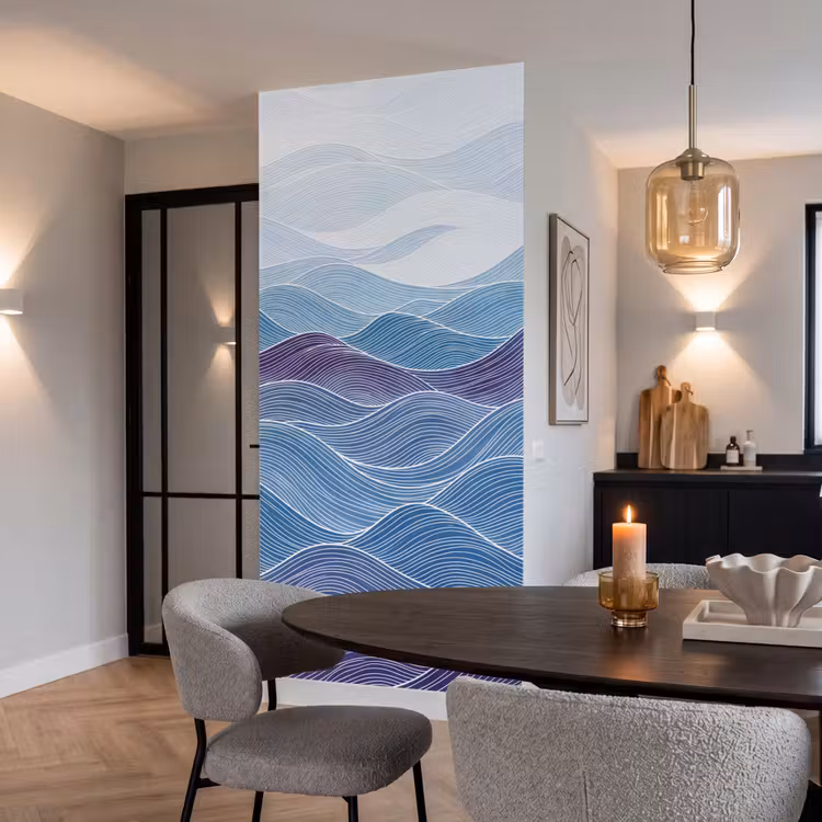 Behang - Abstract - Golven - Patroon - Blauw - Modern — 5