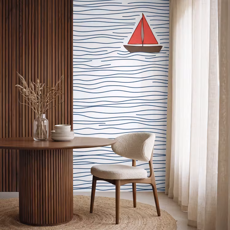 Behang - Boot - Water - Rood - Illustratie - Minimalistisch — 4