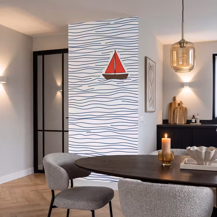 Behang - Boot - Water - Rood - Illustratie - Minimalistisch — 5