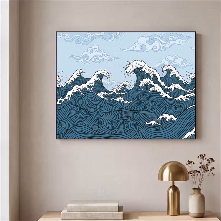 Art Frame - Zee - Golven - Japans - Natuur - Blauw — 3