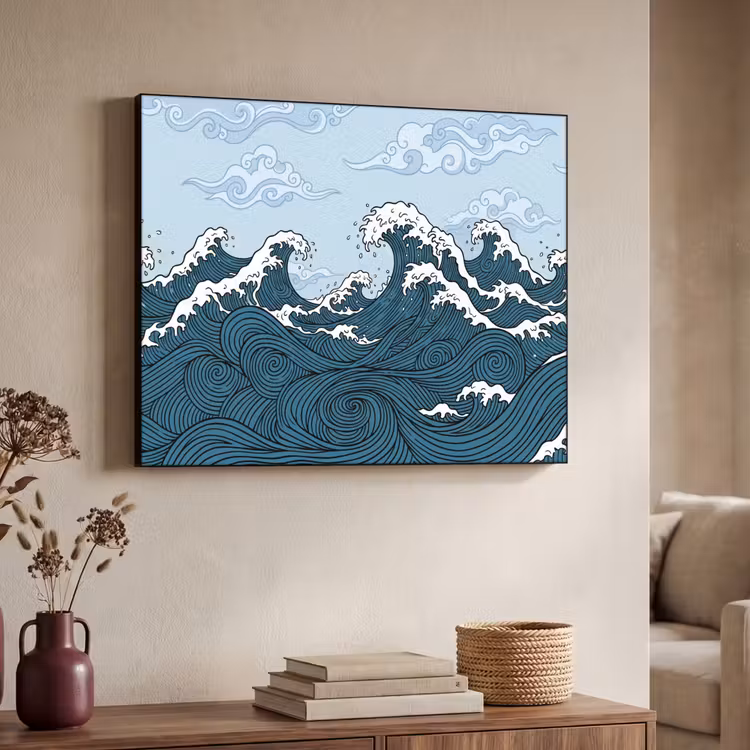 Art Frame - Zee - Golven - Japans - Natuur - Blauw — 4