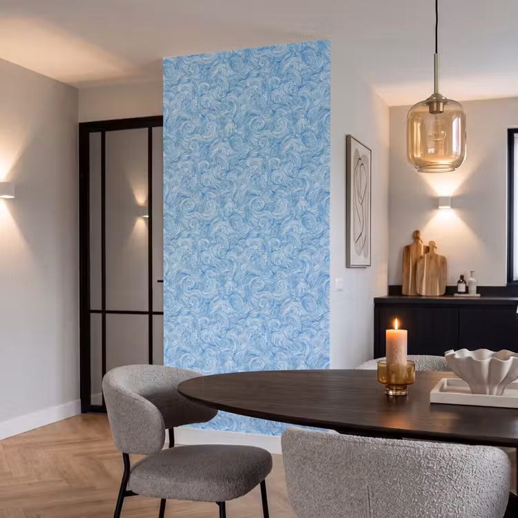 Behang - Blauw - Wit - Spiraal - Golven - Lijnen — 5
