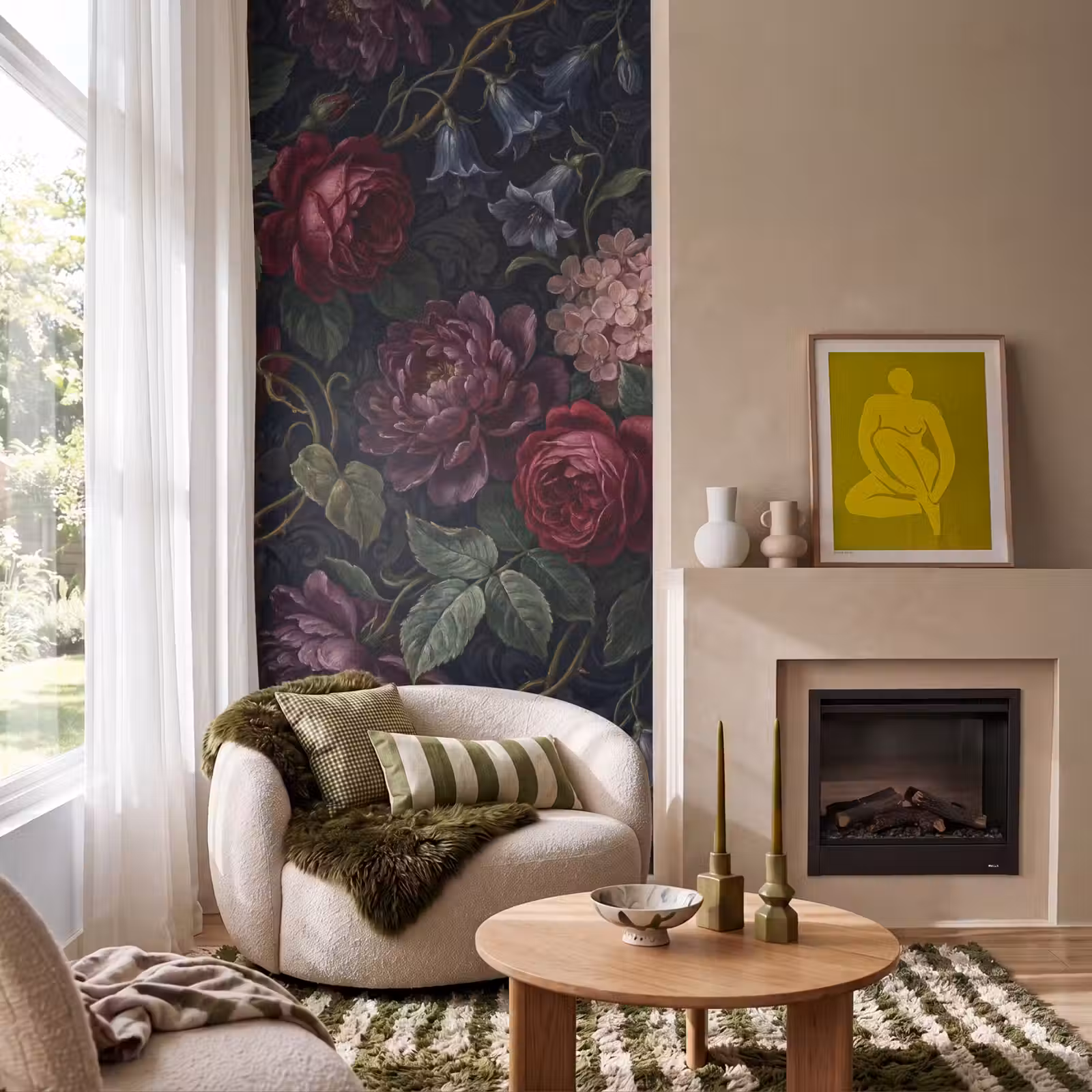 Behang - Bloemen - Rood - Klassiek - Donker - Patroon — 1
