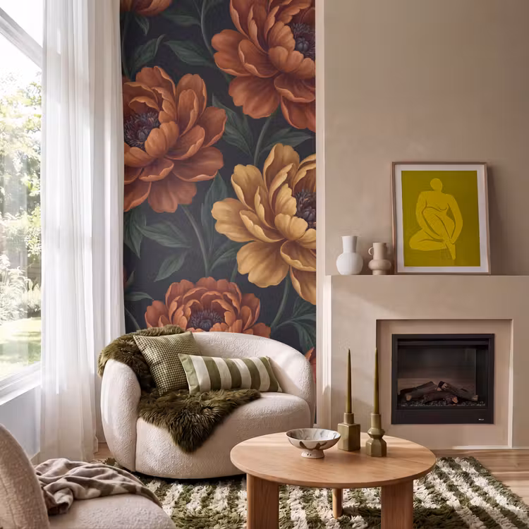 Behang - Bloemen - Bladeren - Natuur - Modern - Oranje — 1